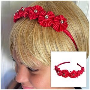 New Headband Red with decorative flowers for girls
